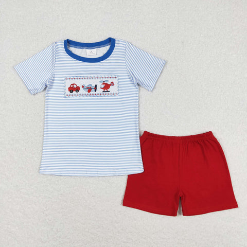 BSSO0649 baby boy clothes embroidery  airplane toddler boy summer outfits