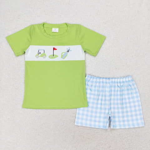 BSSO0667  baby boy clothes golf gingham toddler boy summer outfits