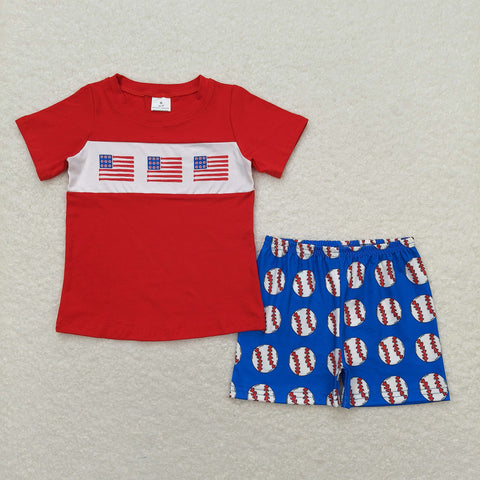 BSSO0674  baby boy clothes baseball 4th of July patriotic toddler boy summer outfits