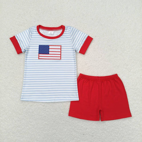 BSSO0684  baby boy clothes embroidery 4th of July patriotic toddler boy summer outfits