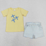 BSSO0696  baby boy clothes embroidery  plane toddler boy summer outfits