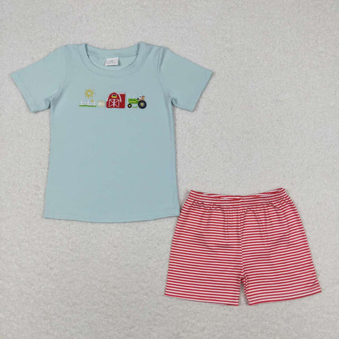 BSSO0702  baby boy clothes embroidery farm life toddler boy summer outfits