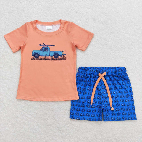 BSSO0706 baby boy clothes truck toddler boy summer outfit