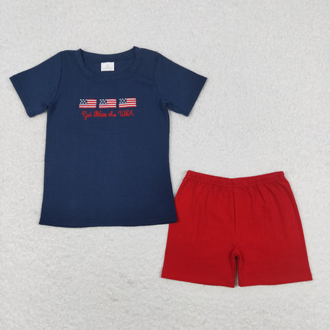 BSSO0713 baby boy clothes embroidery 4th of July patriotic toddler boy summer outfits