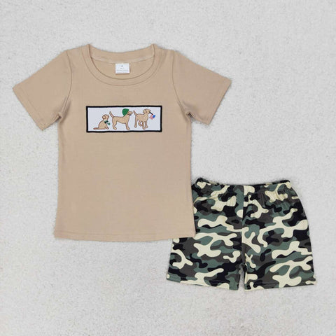 BSSO0720 baby boy clothes embroidery camouflage dog toddler boy summer outfits