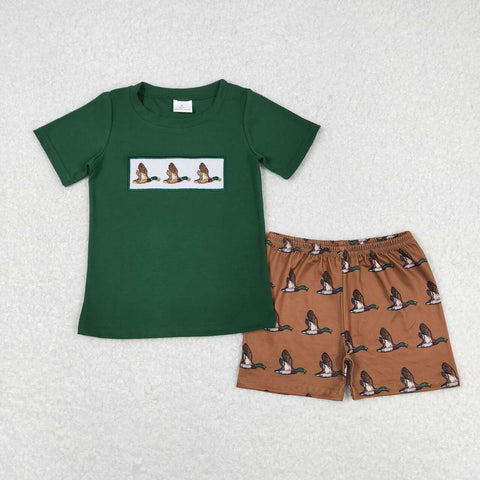 BSSO0735 baby boy clothes brown embroidery mallard toddler boy summer outfits