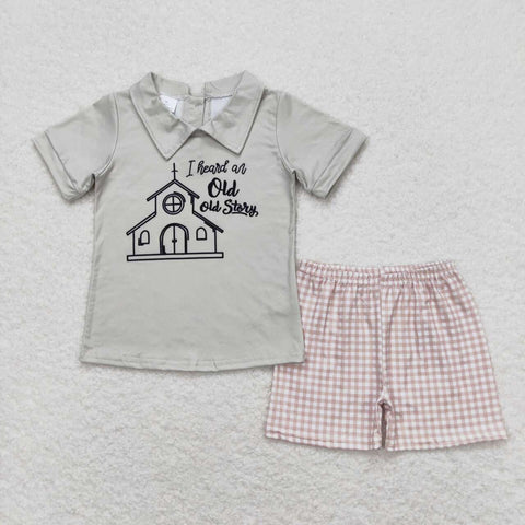 BSSO0742  baby boy clothes green gingham toddler boy summer outfits