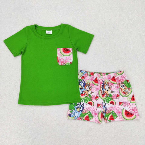 BSSO0743  baby boy clothes cartoon dog watermelon toddler boy summer outfits