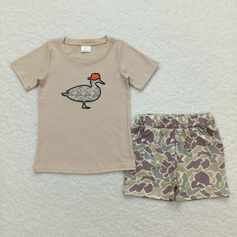 BSSO0781 baby boy clothes embroidery mallard camouflage toddler boy summer outfits 3-6M to 7-8T