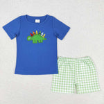 BSSO0805 baby boy clothes embroidery dinosaur back to school day toddler boy summer outfits 3-6M to 7-8T