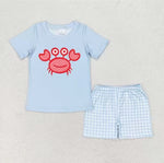 BSSO0808  baby boy clothes embroidery crab toddler boy summer outfits 3-6M to 7-8T