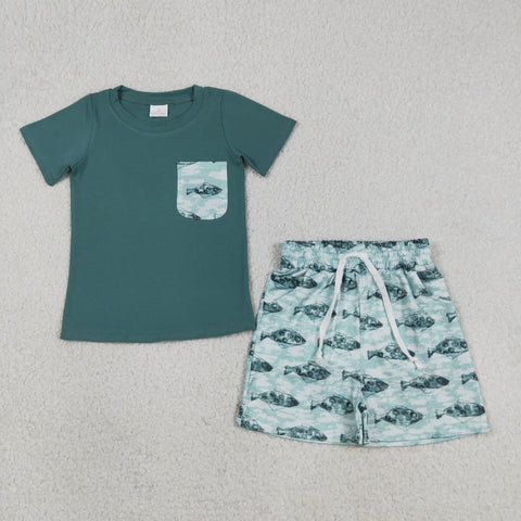 BSSO0838 kids clothes fish print boys summer outfit