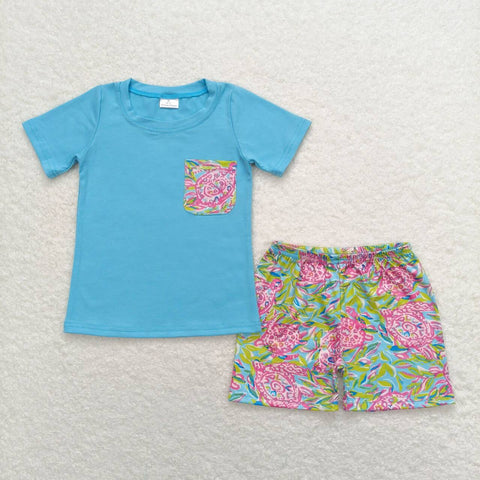BSSO0846 baby boy clothes blue painting toddler boy summer outfits 3-6M to 7-8T