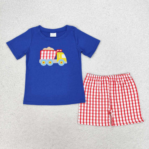 BSSO0857  3-6M to 7-8T baby boy clothes embroidery truck toddler boy summer outfits