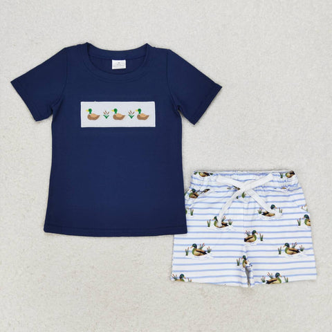 BSSO0884 3-6M to 7-8T baby boy clothes embroidery mallard toddler boy summer outfits