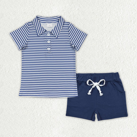 BSSO1000 baby boy clothes blue stripes toddler boy summer outfits