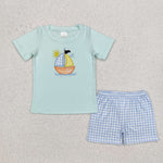 BSSO1048  baby  boy clothes embroidery sailboat toddler boy summer outfit