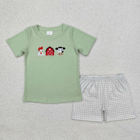 BSSO1067  baby  boy clothes embroidery farm life toddler boy summer outfit