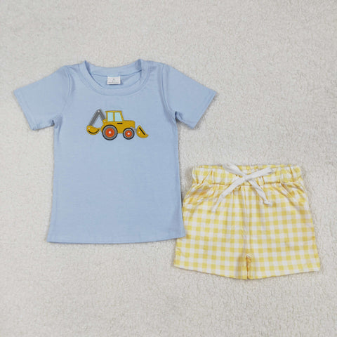 BSSO1117  baby boy clothes embroidery excavator toddler boy summer outfit