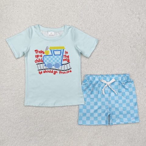 BSSO1128   baby boy clothes train toddler boy  summer outfit