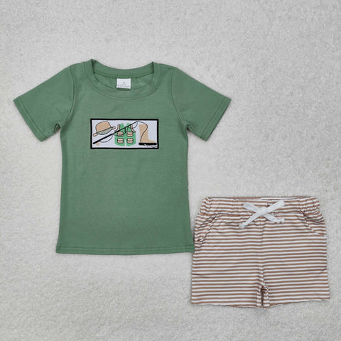 BSSO1154  baby boy clothes embroidery fishing  toddler boy summer outfit