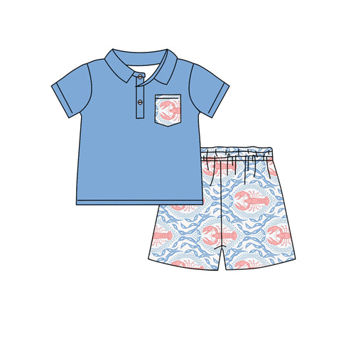 BSSO1265 pre-order baby boy clothes blue crayfish toddler boy summer outfit-2025.1.27