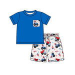 BSSO1273 pre-order baby boy clothes truck toddler boy 4th of July Patriotic summer outfit-2025.1.30