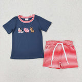 RTS toddler clothes matching pig horse cow farm clothing kids summer shorts set-embroidery