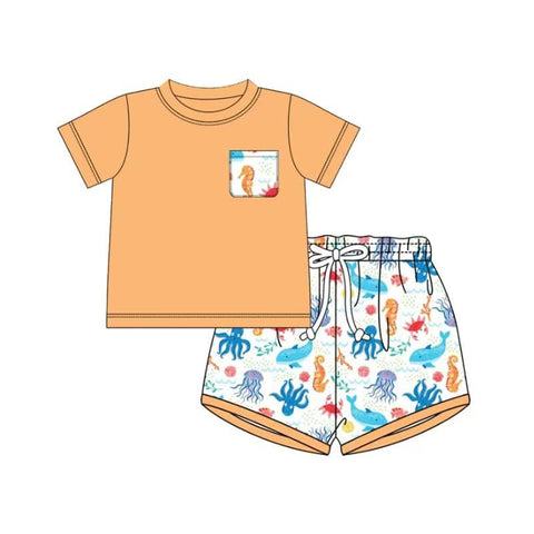 BSSO1299 pre-order baby boy clothes sea animals toddler boy summer outfit-2025.2.13