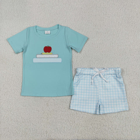 BSSO1329 baby boy clothes embroidery apple toddler boy back to school day summer outfit