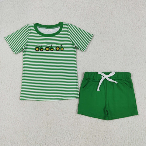 BSSO1374   toddler boy clothes embroidery truck boy summer set