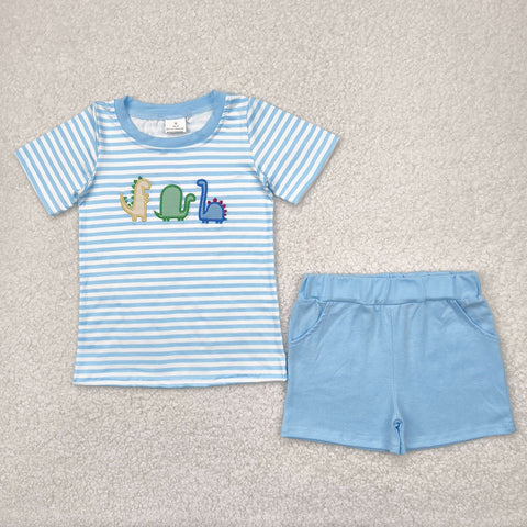 BSSO1375 toddler boy clothes embroidery dinosaur boy summer set