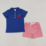 RTS baby clothes baby summer set  embroidery apple baby summer shorts set