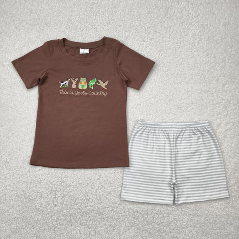 BSSO1410  baby boy clothes embroidery god’s country toddler boy  summer outfit