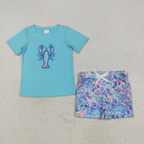 RTS kids matching clothing embroidered crayfish print clothing baby summer clothing-2025.8.12