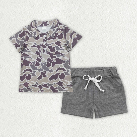 BSSO1490 baby boy clothes grey camo toddler boy summer outfit