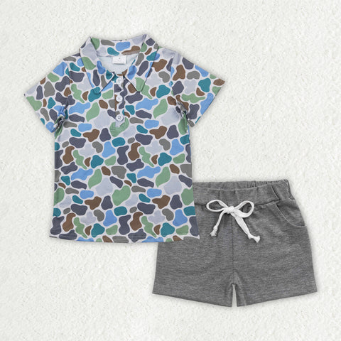 BSSO1491 baby boy clothes blue camo toddler boy summer outfit