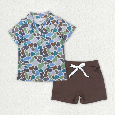 BSSO1492 baby boy clothes blue camo toddler boy summer outfit