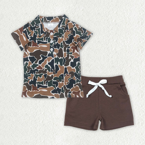 BSSO1493 baby boy clothes brown camo toddler boy summer outfit