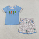 RTS kids matching clothing embroidery fishing print clothing baby summer clothing-2025.12.18