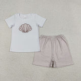 RTS kids matching clothing embroidery shell print clothing baby summer clothing-2025.12.24