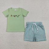 RTS kids matching clothing embroidery fishing print clothing baby summer clothing-2026.1.6