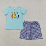 RTS kids matching clothing embroidery fishing print clothing baby summer clothing-2025.12.23