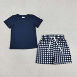 RTS Matching clothes toddler clothes solid color gingham print set boys summer clothing-2026.4.10
