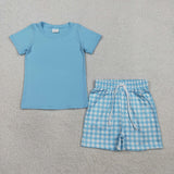 RTS Matching clothes toddler clothes solid color gingham print set boys summer clothing-2026.4.10