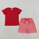 RTS Matching clothes toddler clothes solid color gingham print set boys summer clothing-2026.4.10