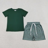 RTS Matching clothes toddler clothes solid color gingham print set boys summer clothing-2026.4.10