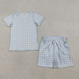 RTS Matching clothes toddler clothes solid color gingham print set boys summer clothing-2026.4.10
