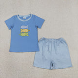 RTS Matching kids clothing embroidery fishing print clothing baby summer clothing-2026.6.1