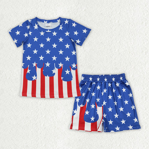 BSSO2040 kids clothes star print boys 4th of July summer outfit